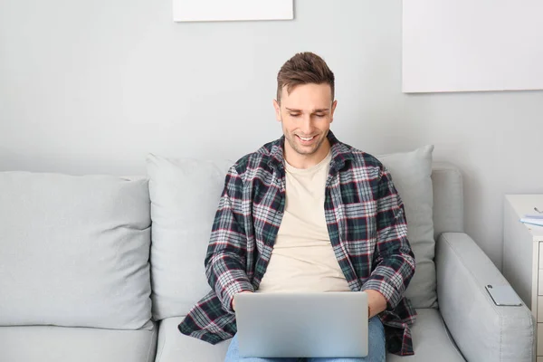 Young Man Video Chatting Home — Stock Photo, Image