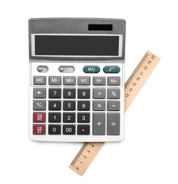 Modern Calculator Ruler White Background — Stock Photo, Image