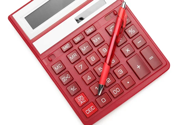 Modern Calculator Pen White Background — Stock Photo, Image