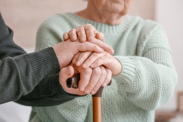 Elderly People Suffering Mental Disability Home Closeup — Stock Photo, Image