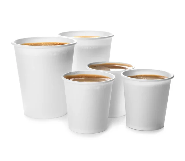 Afhaalkoffie Kopjes Witte Achtergrond — Stockfoto