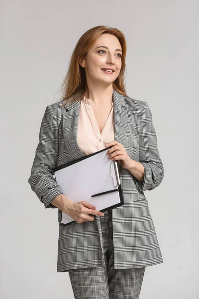 Portrait Stylish Businesswoman Light Background — Stock Photo, Image