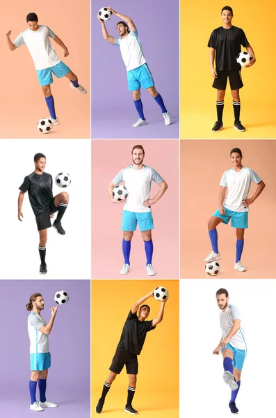 Collage Photos Male Football Players — Stock Photo, Image