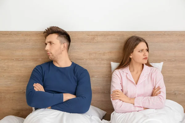 Sad Couple Quarrel Bedroom — Stock Photo, Image
