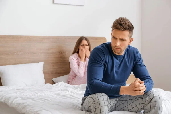 Sad Couple Quarrel Bedroom — Stock Photo, Image