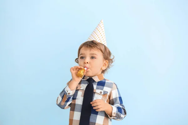 Cute Little Boy Party Decor Color Background — Stock Photo, Image