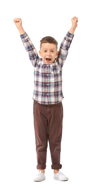 Счастливый Маленький Мальчик Белом Фоне — стоковое фото