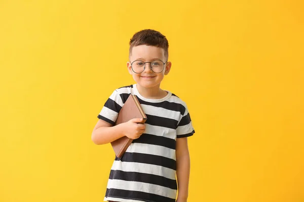 Cute Little Boy Book Color Background — Stock Photo, Image