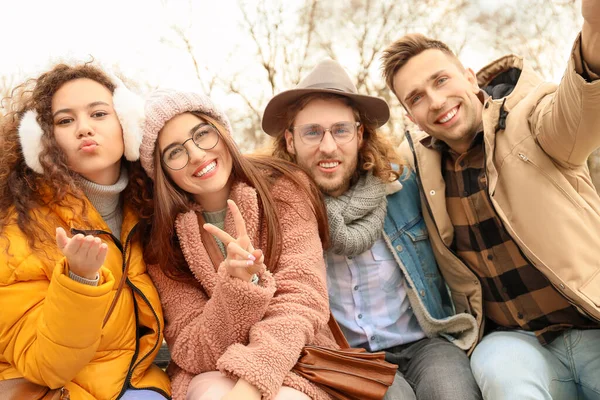 Felice Amici Prendendo Selfie All Aperto — Foto Stock