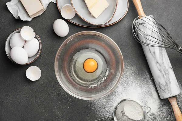 Ingredients Dough Dark Background — Stock Photo, Image