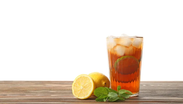 Glass Tasty Cold Ice Tea Table White Background — Stock Photo, Image