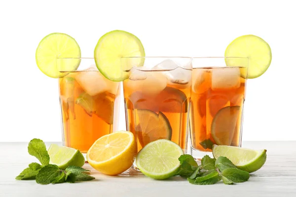 Glasses Tasty Cold Ice Tea White Background — Stock Photo, Image