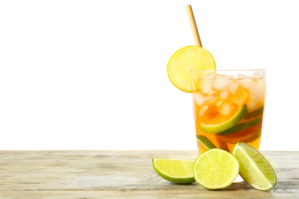 Glass Tasty Cold Ice Tea Table White Background — Stock Photo, Image