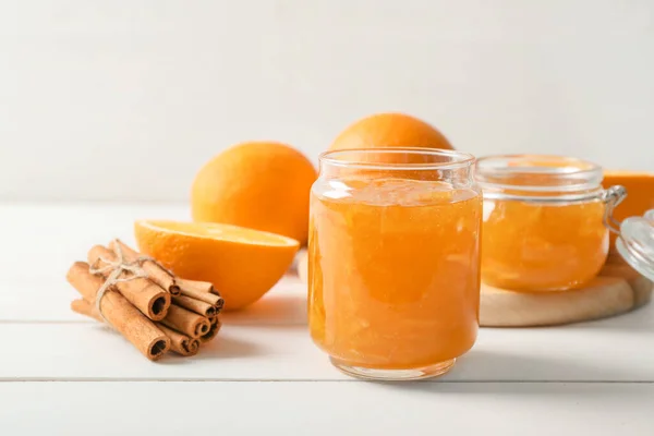 Jar Orange Jam White Table — Stock Photo, Image