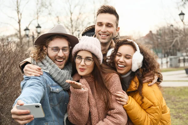 Happy Friends Taking Selfie Outdoors — Stock Photo, Image