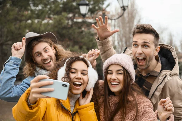 Happy Friends Taking Selfie Outdoors — Stock Photo, Image