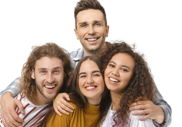 Amigos Tomando Selfie Sobre Fondo Blanco — Foto de Stock