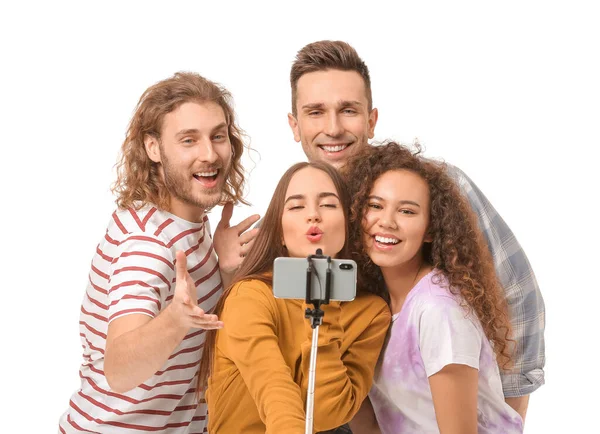 Amigos Tomando Selfie Sobre Fondo Blanco — Foto de Stock