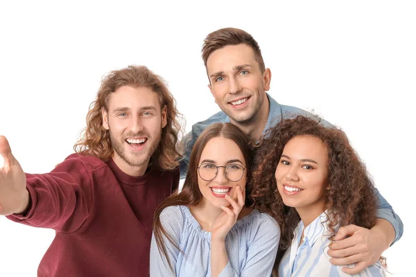 Friends Taking Selfie White Background — Stock Photo, Image