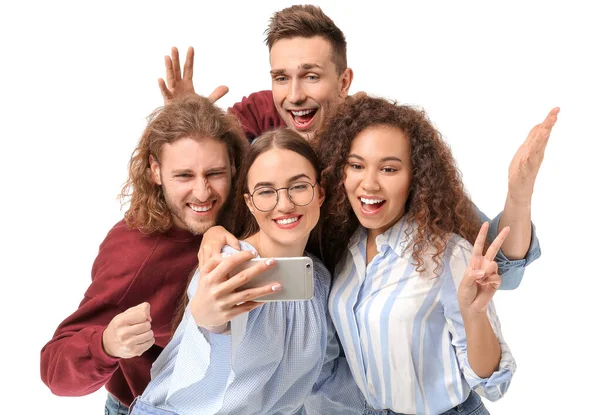 Friends Taking Selfie White Background — Stock Photo, Image