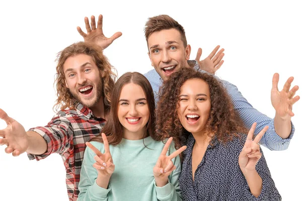 Friends Taking Selfie White Background — Stock Photo, Image