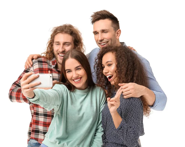 Friends Taking Selfie White Background — Stock Photo, Image