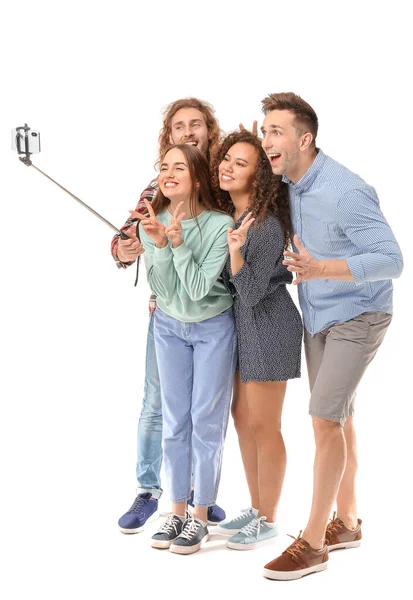 Beyaz Arkaplanda Selfie Çeken Arkadaşlar — Stok fotoğraf