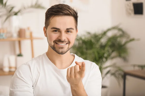 Young Man Contact Lens Home — Stock Photo, Image