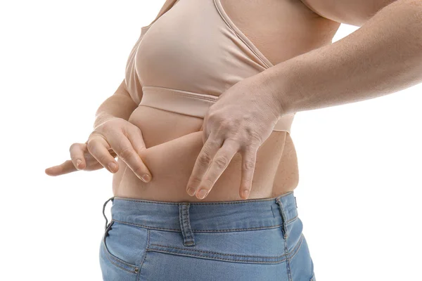 Overweight Woman White Background Closeup — Stock Photo, Image