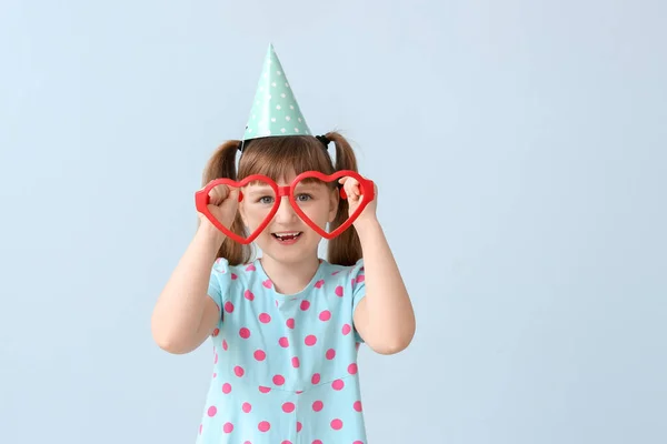 Little Girl Celebrating Birthday Color Background — Stock Photo, Image