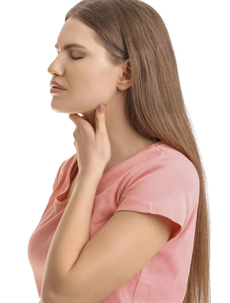 白地に甲状腺機能低下症の若い女性 — ストック写真