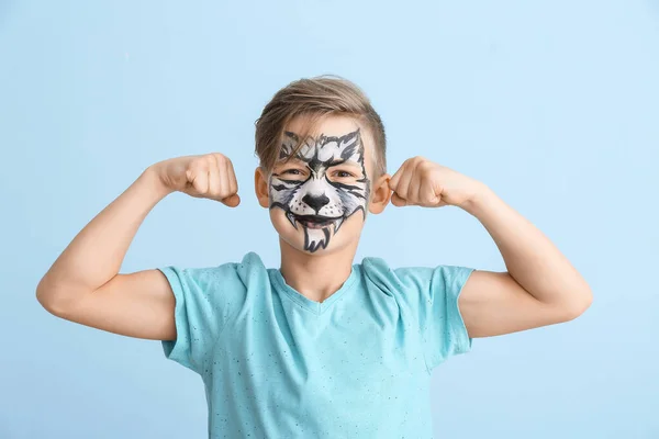 Funny Little Boy Face Painting Color Background — Stock Photo, Image