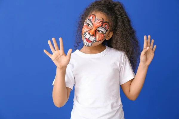 Funny African American Girl Face Painting Color Background — Stock Photo, Image