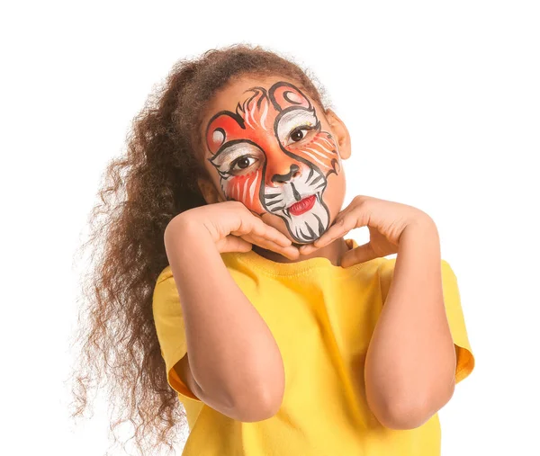 Funny African American Girl Face Painting White Background — Stock Photo, Image