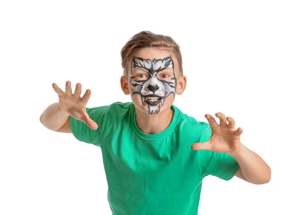 Funny Little Boy Face Painting White Background — Stock Photo, Image