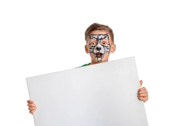 Funny Little Boy Face Painting Blank Poster White Background — Stock Photo, Image