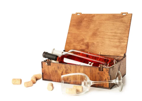 Box Bottles Wine White Background — Stock Photo, Image