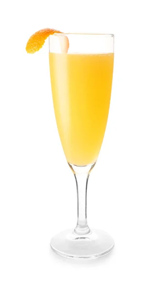 Glas Smakelijke Mimosa Cocktail Witte Achtergrond — Stockfoto