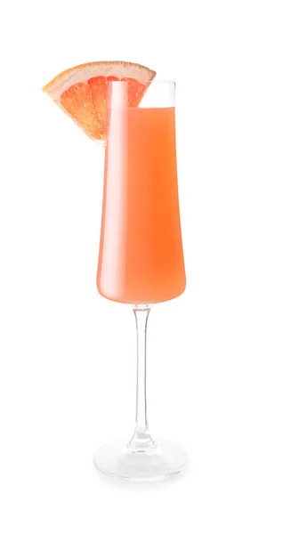 Glas Smakelijke Mimosa Cocktail Witte Achtergrond — Stockfoto