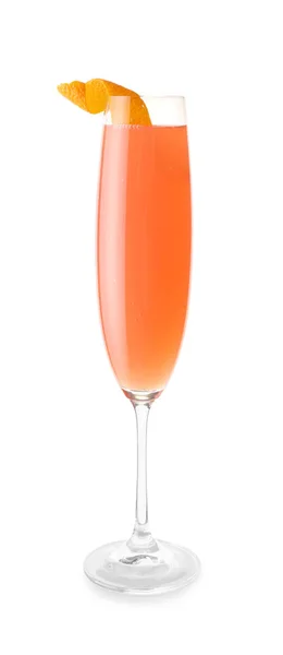 Glas Välsmakande Mimosa Cocktail Vit Bakgrund — Stockfoto