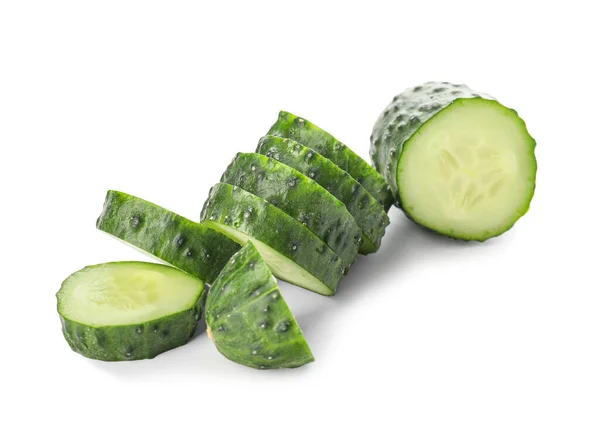 Green Cut Cucumber White Background — Stock Photo, Image