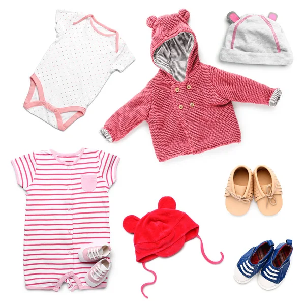 Set Stylish Baby Clothes White Background — Stock Photo, Image