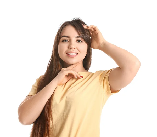 Portrait Beautiful Young Woman White Background — Stock Photo, Image