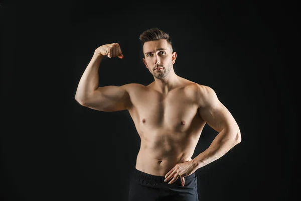 Portrait Sporty Man Dark Background — Stock Photo, Image