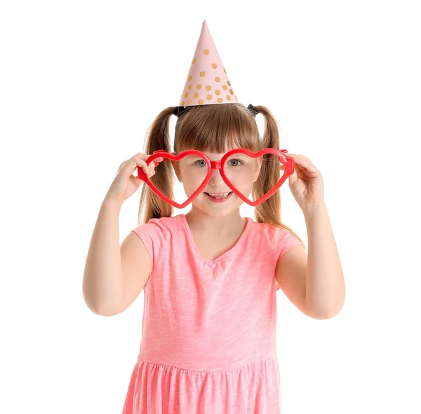 Little Girl Celebrating Birthday White Background — Stock Photo, Image