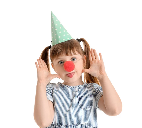 Niña Celebrando Cumpleaños Sobre Fondo Blanco — Foto de Stock