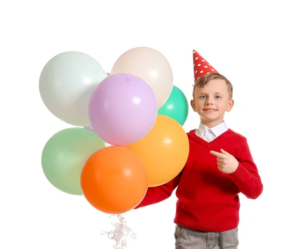 Cute Little Boy Celebrating Birthday White Background — Stock Photo, Image