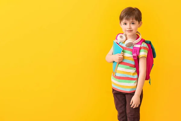 Cute Little Schoolboy Color Background — Stock Photo, Image
