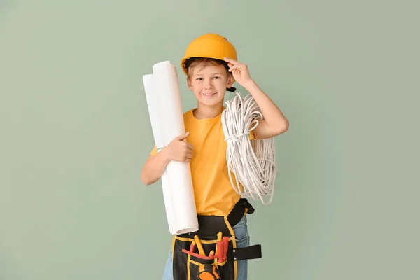 Cute Little Electrician Color Background — Stock Photo, Image