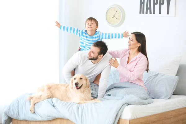 Happy Family Dog Bedroom Home — Stock Photo, Image